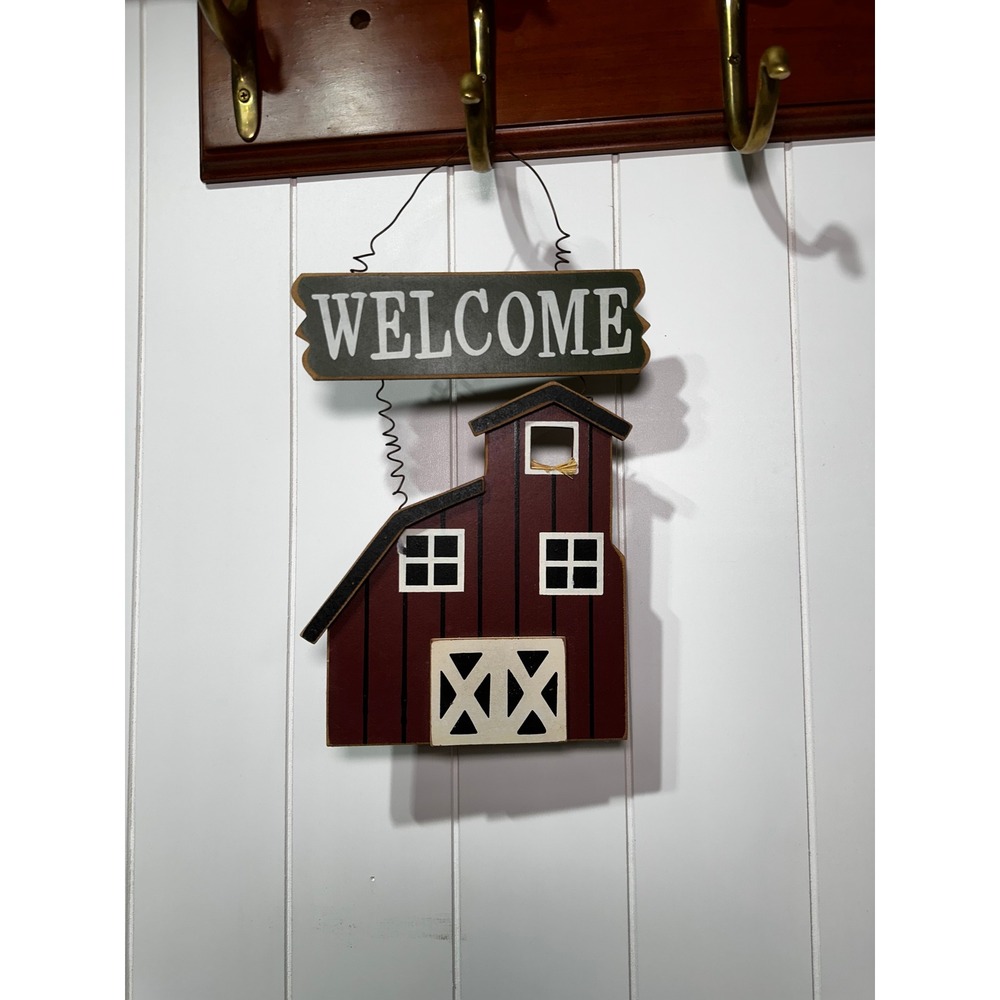 Rustic Wooden Welcome Sign Red Barn Farmhouse Wall Decor Country Primitive Sign